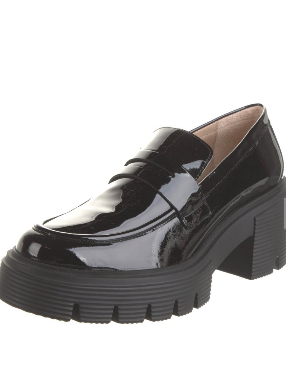 Stuart Weitzman Black Patent Leather 3”Platform Penny Loafers